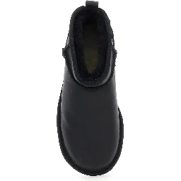 Classic Ultra Mini Black Ankle Boots with Shearling Lining in Leather Woman