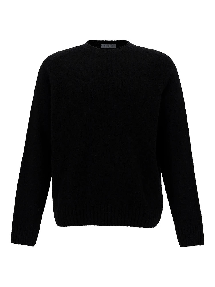 Black Crewneck Sweater with Ribbed Trims in Alpaca and Wool Woman