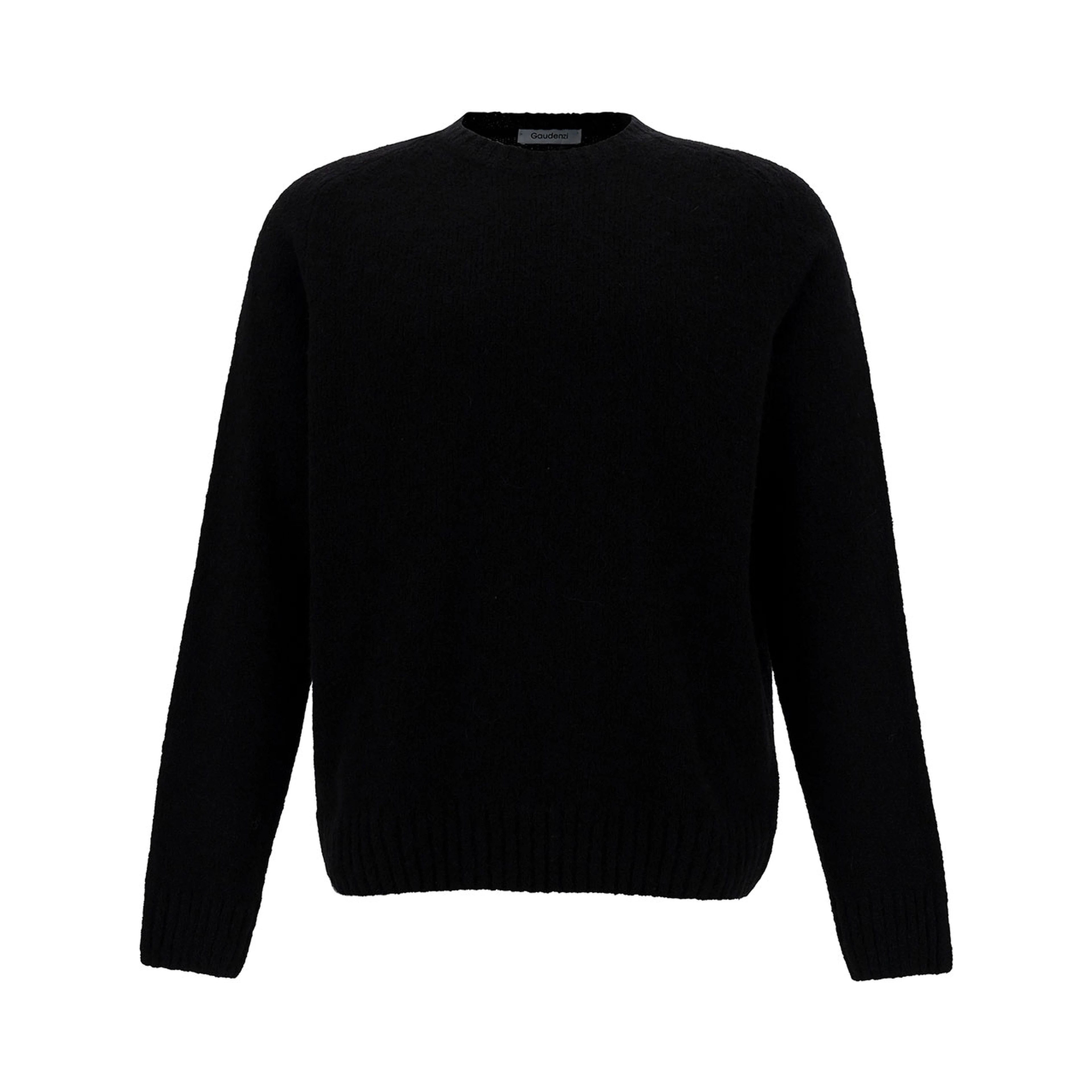 Black Crewneck Sweater with Ribbed Trims in Alpaca and Wool Woman
