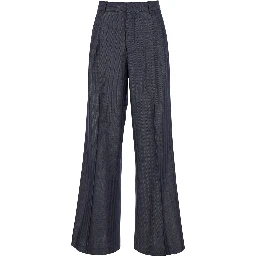 Grey Wide Pants with Concealed Closure in Wool Blend Woman