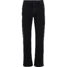 Black Jeans with Logo Patch on the Rear and Worn Out Effect in Denim Man