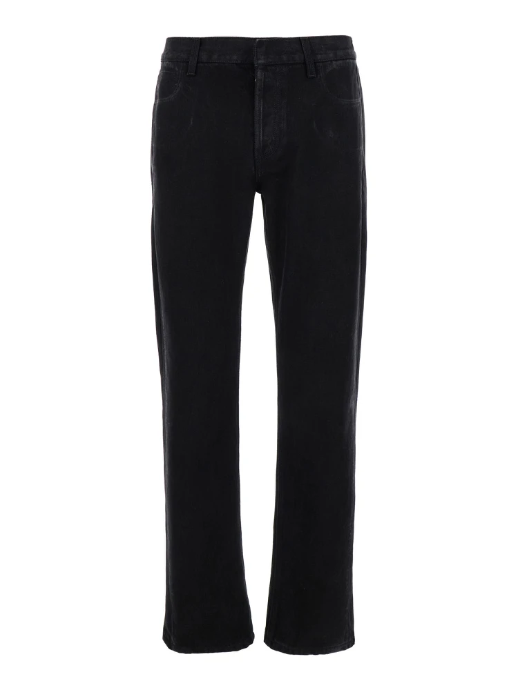 Black Jeans with Logo Patch on the Rear and Worn Out Effect in Denim Man