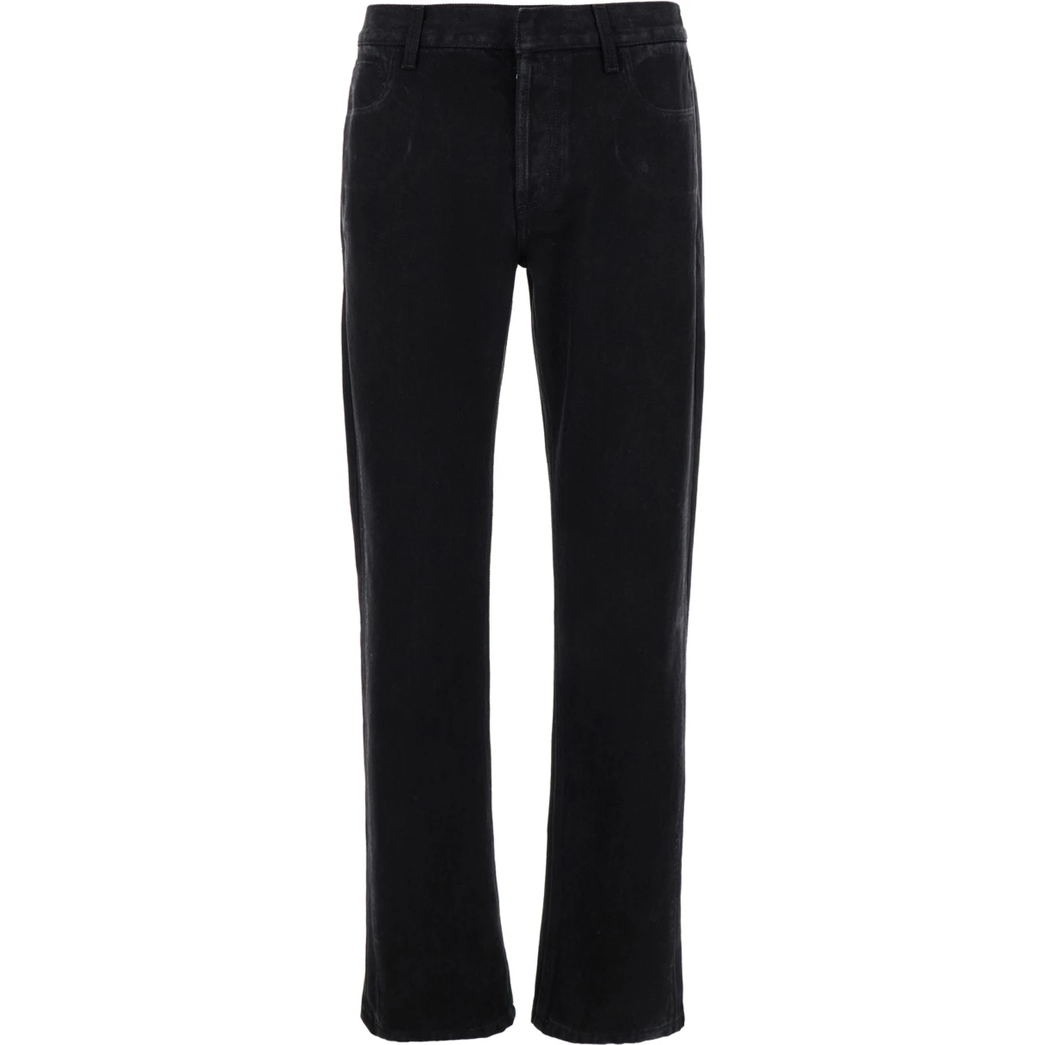 Black Jeans with Logo Patch on the Rear and Worn Out Effect in Denim Man