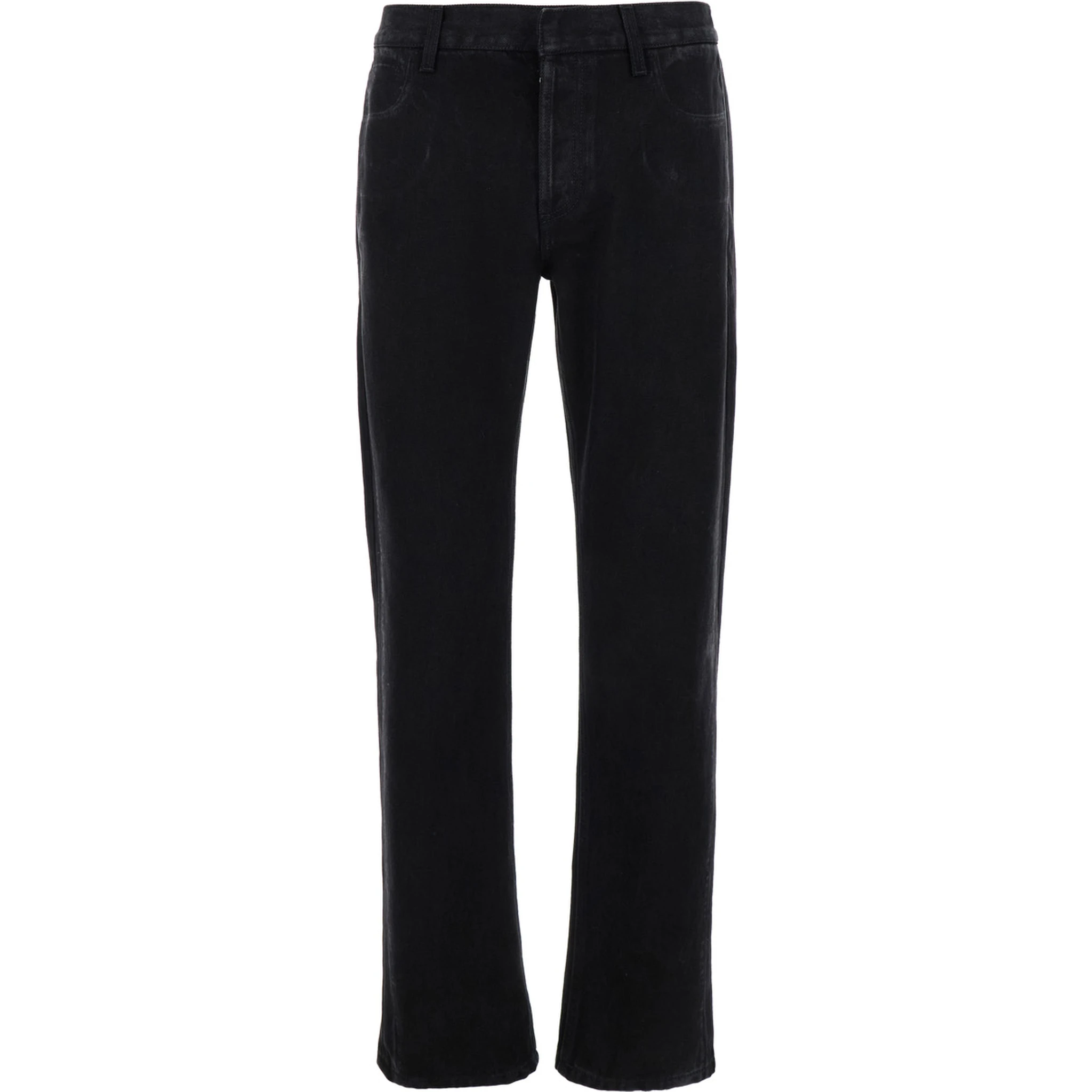 Black Jeans with Logo Patch on the Rear and Worn Out Effect in Denim Man