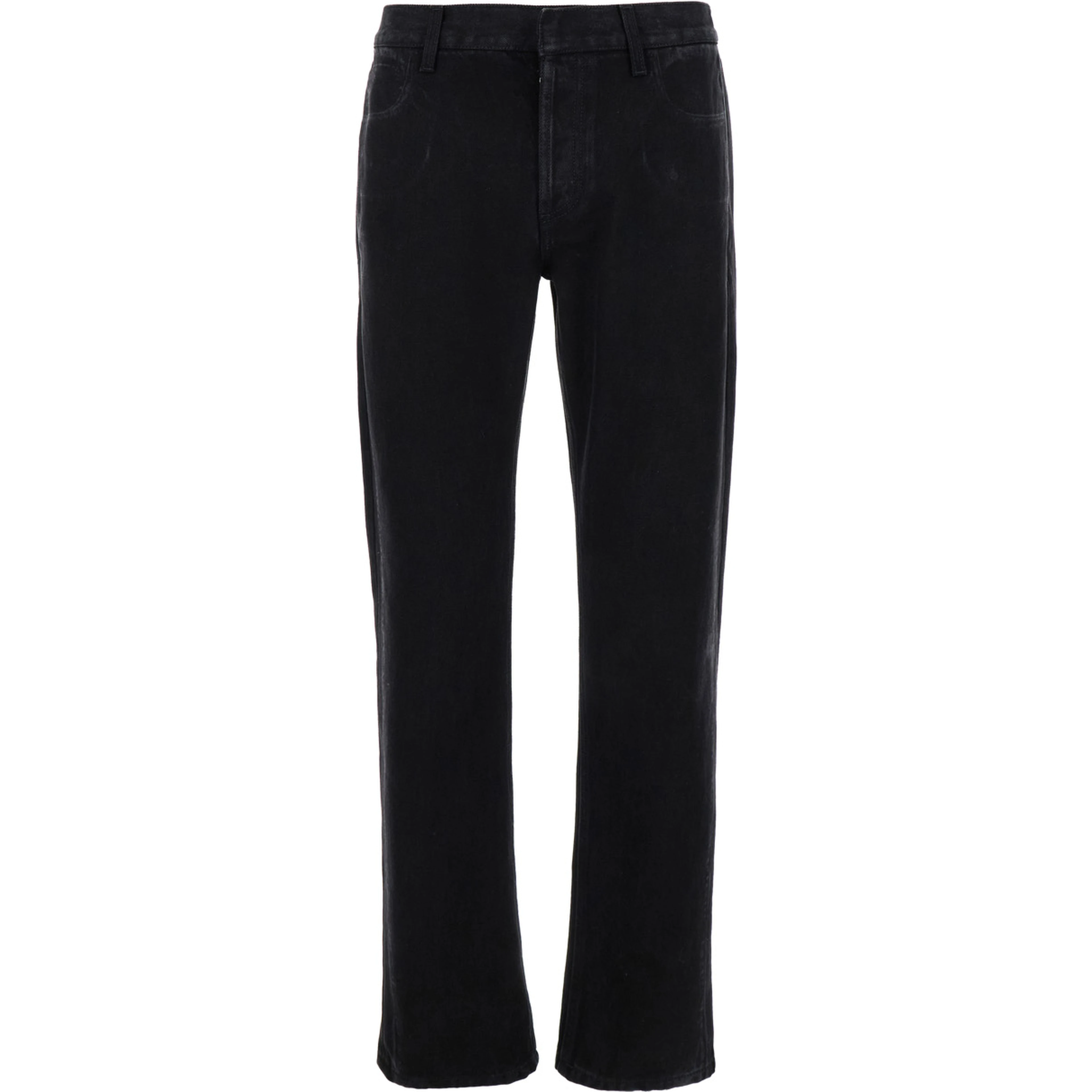 Black Jeans with Logo Patch on the Rear and Worn Out Effect in Denim Man