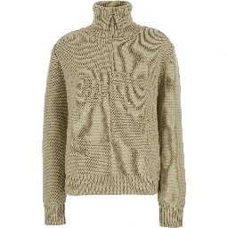 Beige High Neck Sweater with EKD Motif in Cashmere Woman