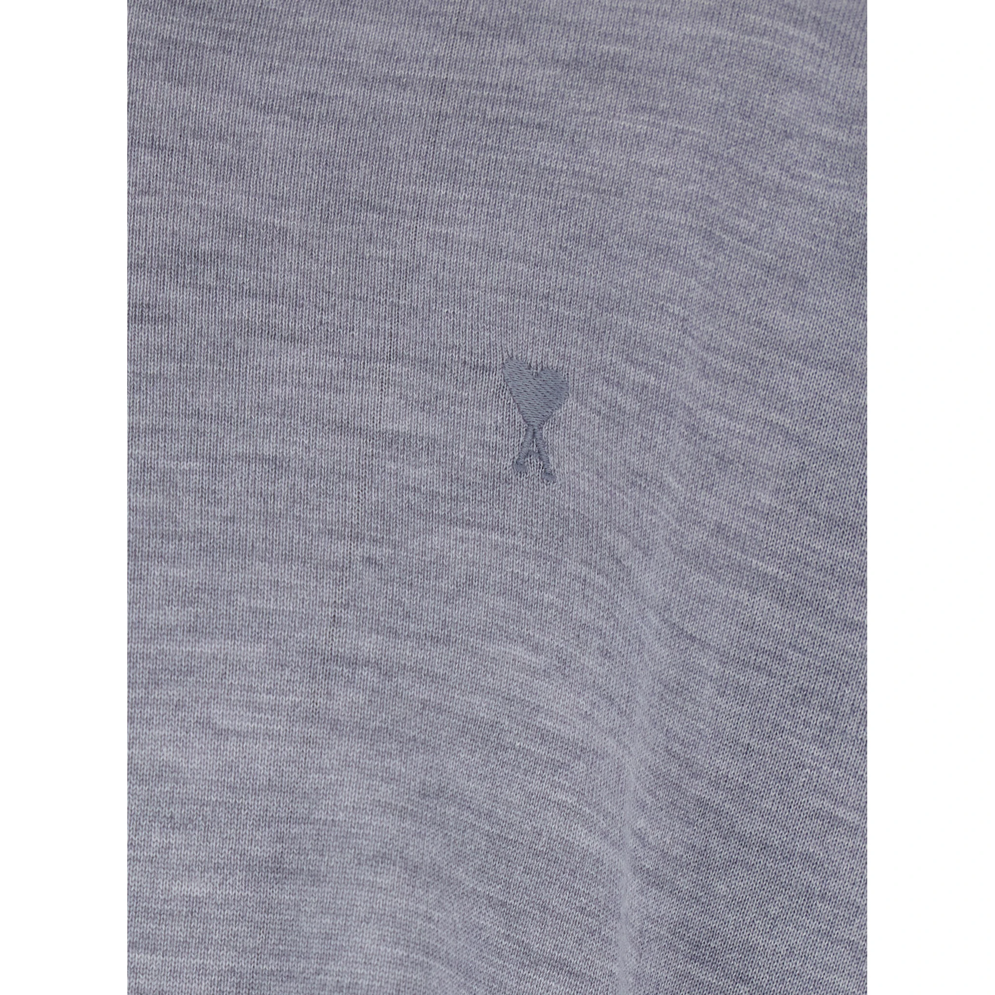 Grey Crew Neck Sweater with Embroidered Logo on the Front in Wool Man