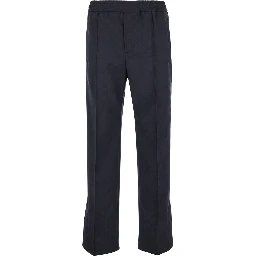 بنطال أزرق بتفاصيل شبكية من قماش GG رجالي