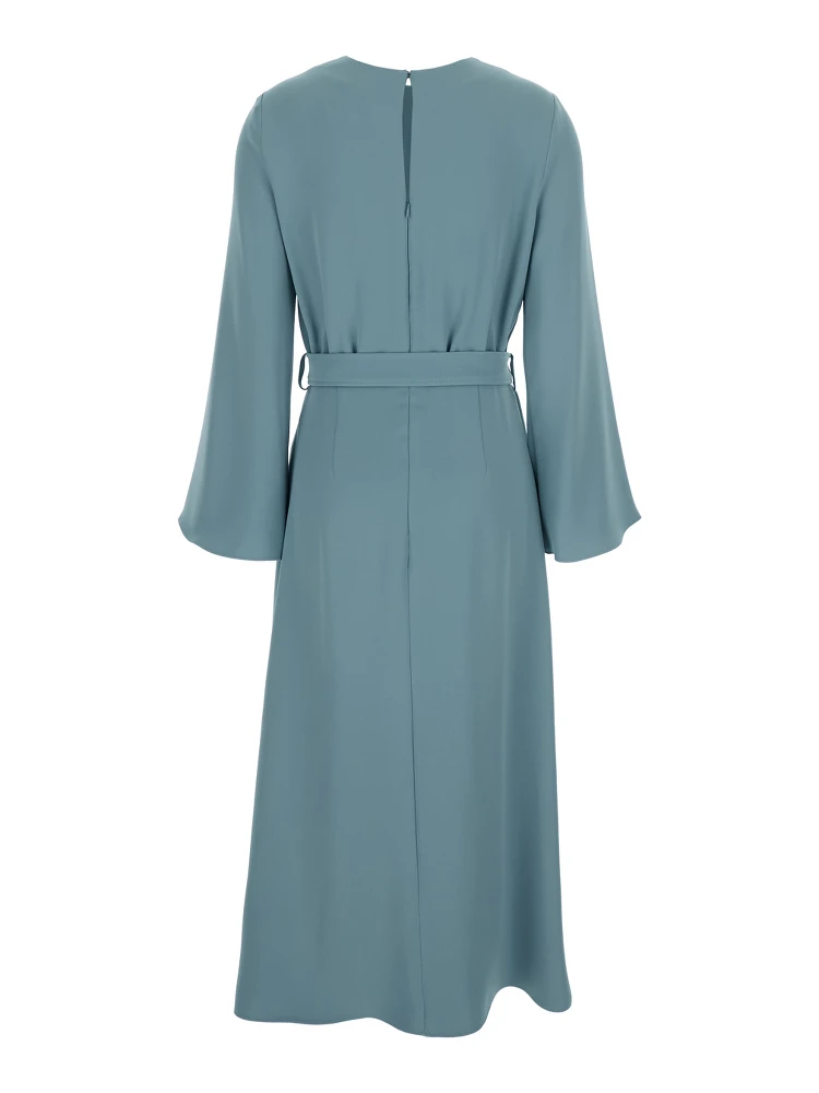 Blue Long Dresses with Round Neckline and Waistband in Cady Fabric Woman alternative
