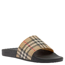 Beige Vintage Check Print Slides Man