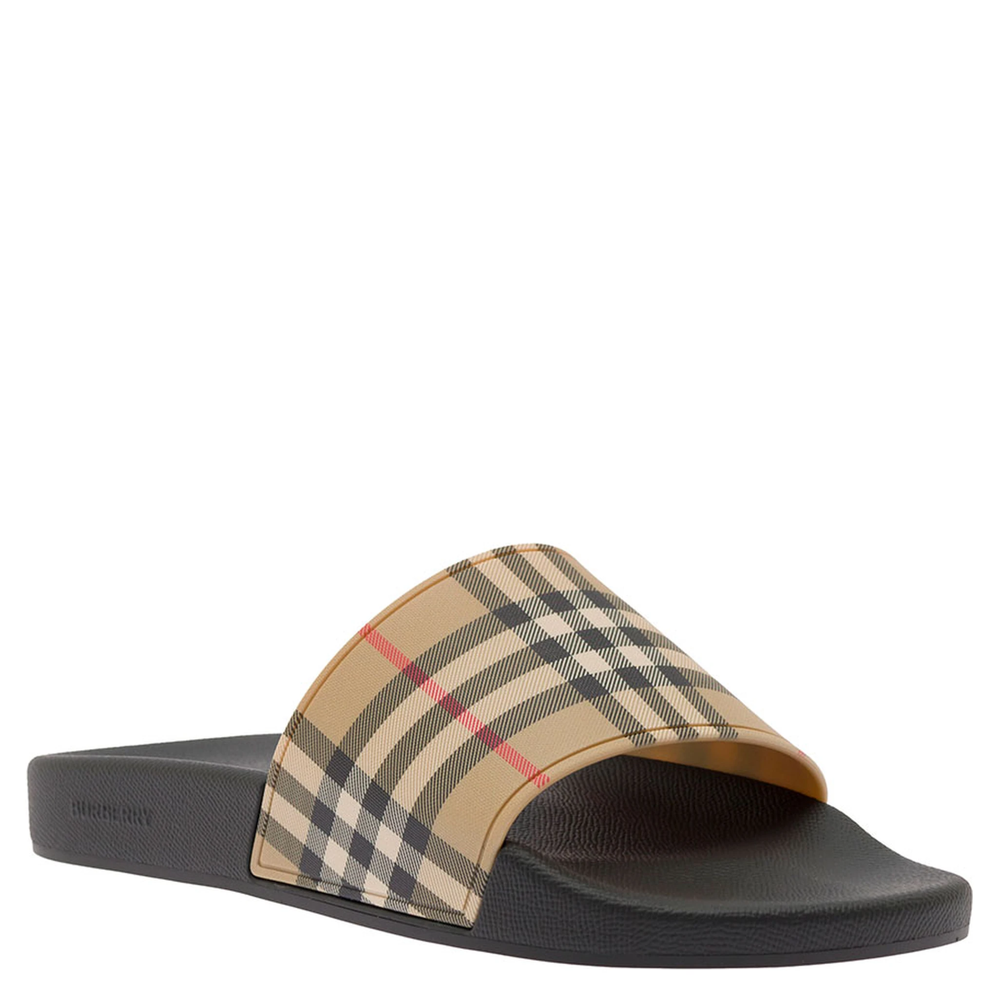 Beige Vintage Check Print Slides Man
