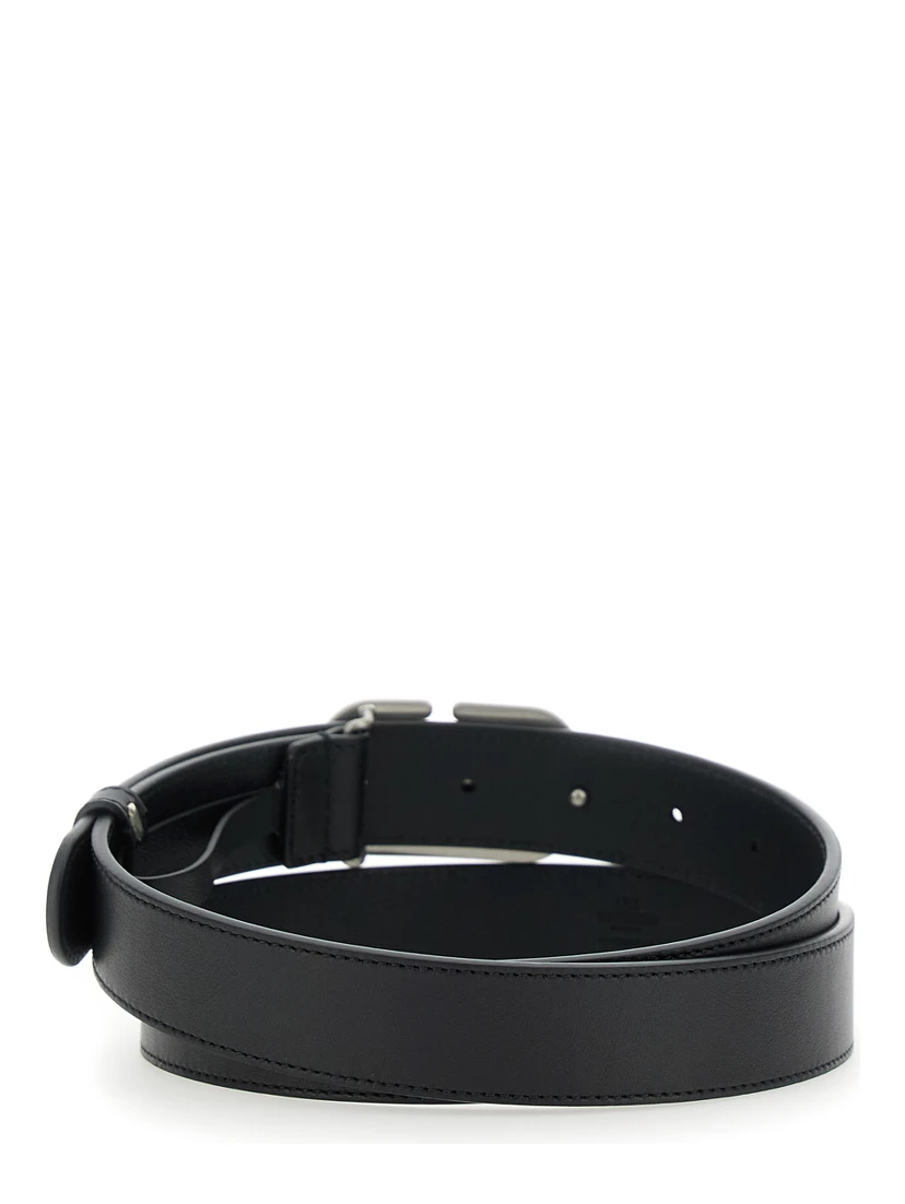 Black Belt with VLogo Metallic Buckle on the Front in Leather Man