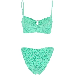 Misty Green Bikini with Fixed Spaghetti Straps and Cut-Out with Ring in Tech Fabric Stretch Woman