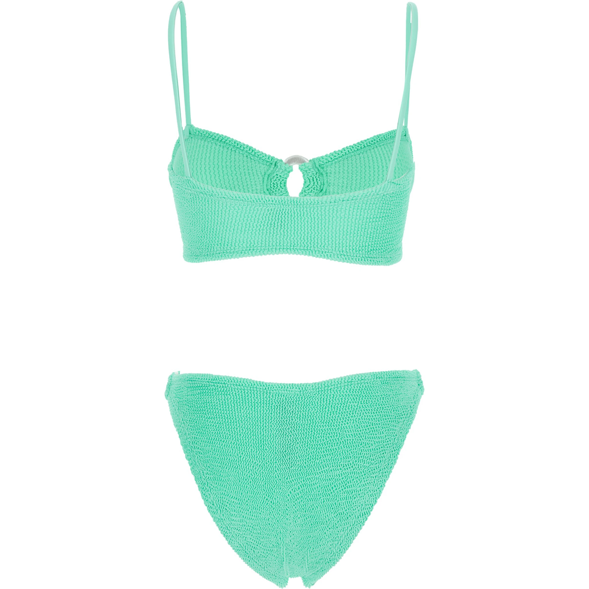 Misty Green Bikini with Fixed Spaghetti Straps and Cut-Out with Ring in Tech Fabric Stretch Woman