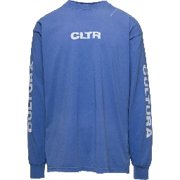 Blue Crewneck Sweatshirt with Contrasting CLTR Print in Jersey Man