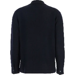 Blue Polo Shirt with Classic Collar and Long Sleeves in Wool Woman