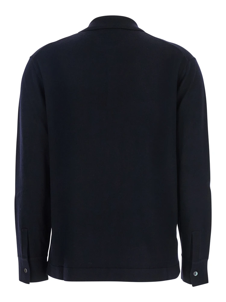 Blue Polo Shirt with Classic Collar and Long Sleeves in Wool Woman alternative