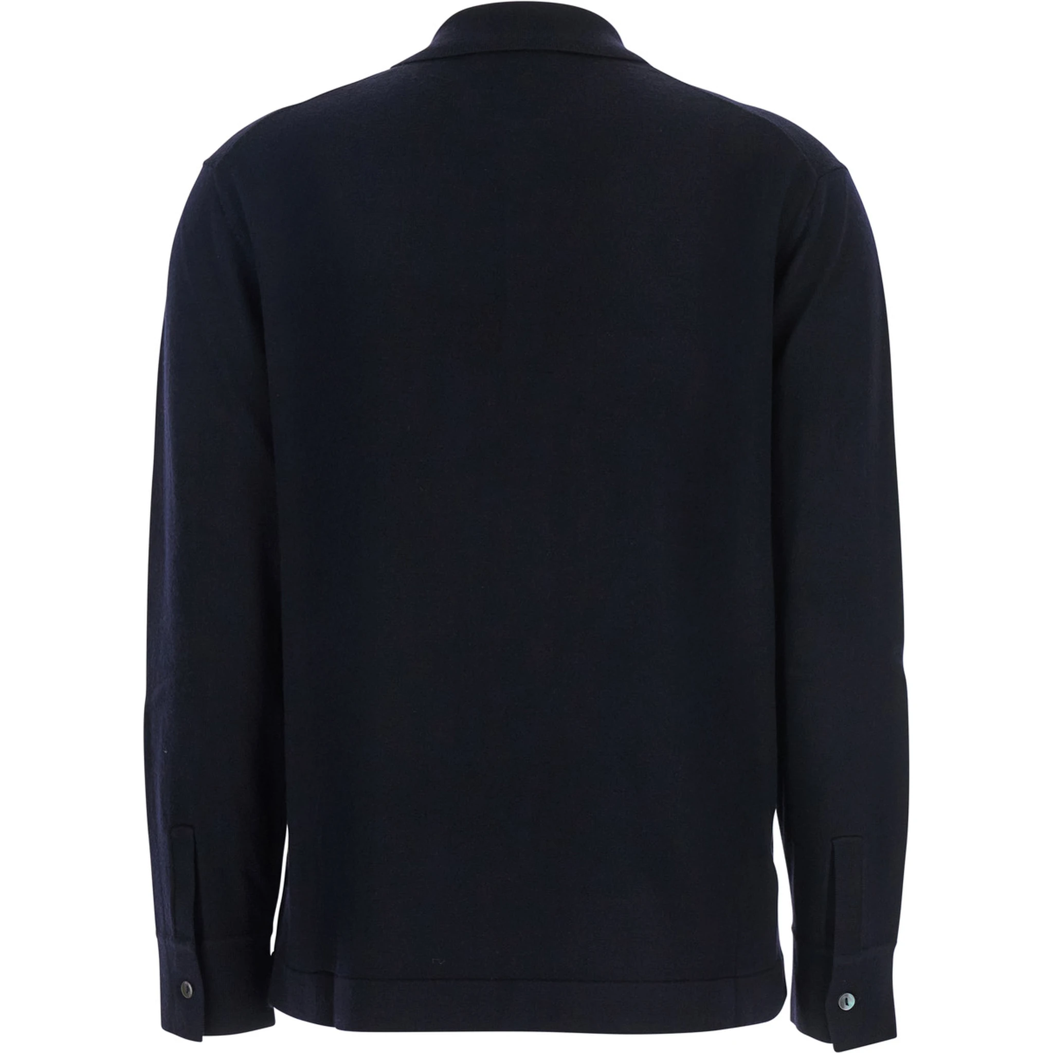 Blue Polo Shirt with Classic Collar and Long Sleeves in Wool Woman