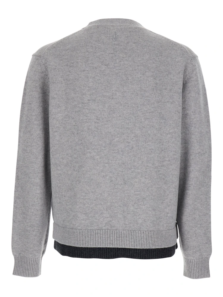 Grey Cardigan with V-Neck and Layered Design in Fabric Man alternative