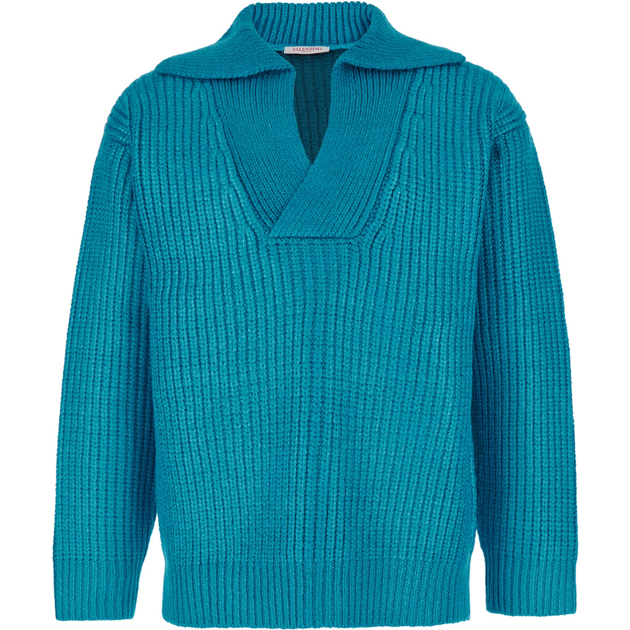 كنزة صوفية زرقاء فاتحة بياقة على شكل حرف V مصنوعة من مزيج الحرير للرجال