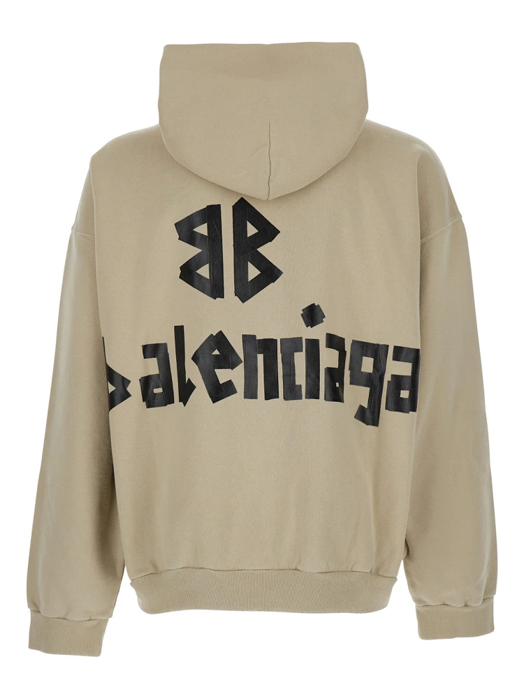 Beige Hoodie with Fixed Hood and Logo Lettering on Front and Rear in Cotton Man alternative