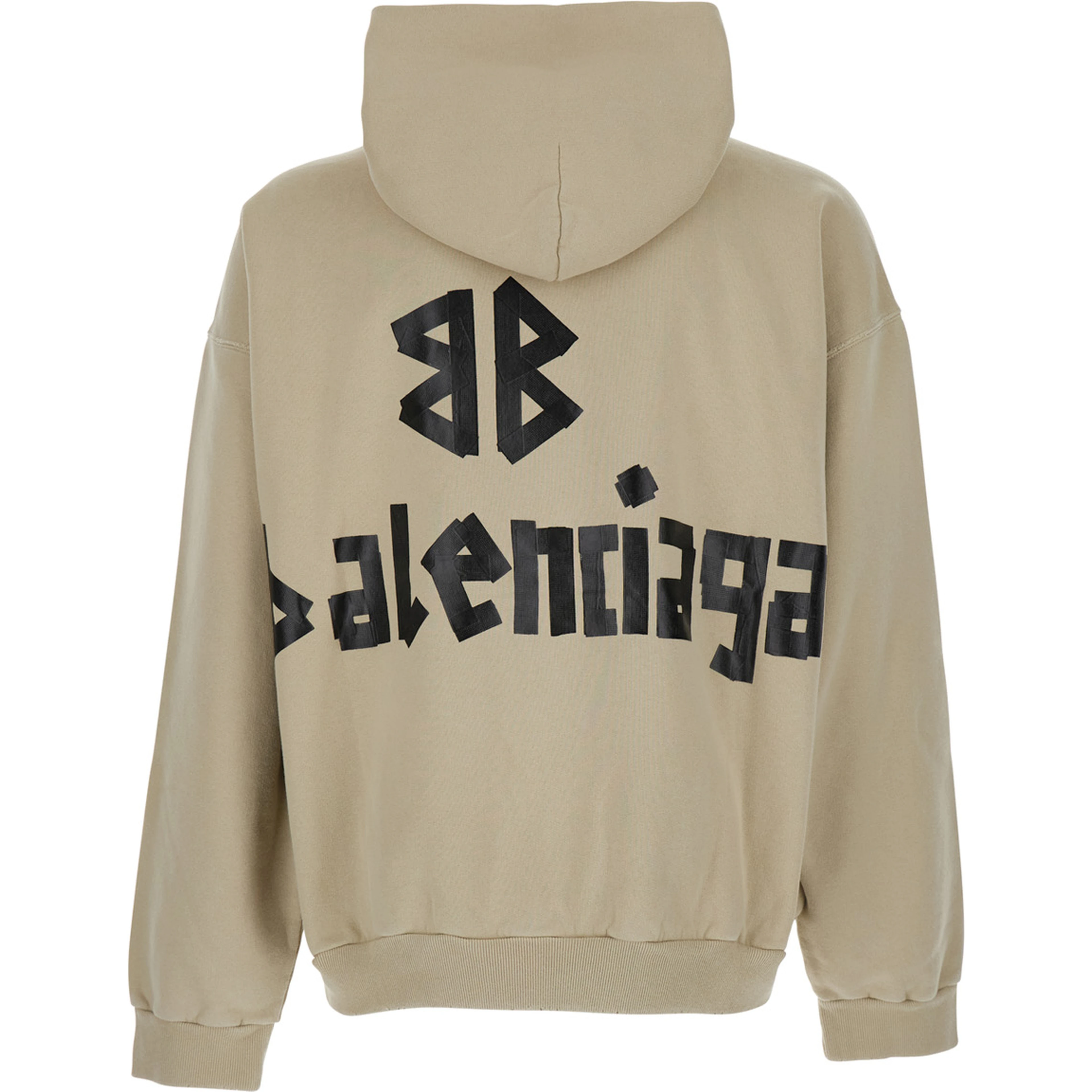 Beige Hoodie with Fixed Hood and Logo Lettering on Front and Rear in Cotton Man