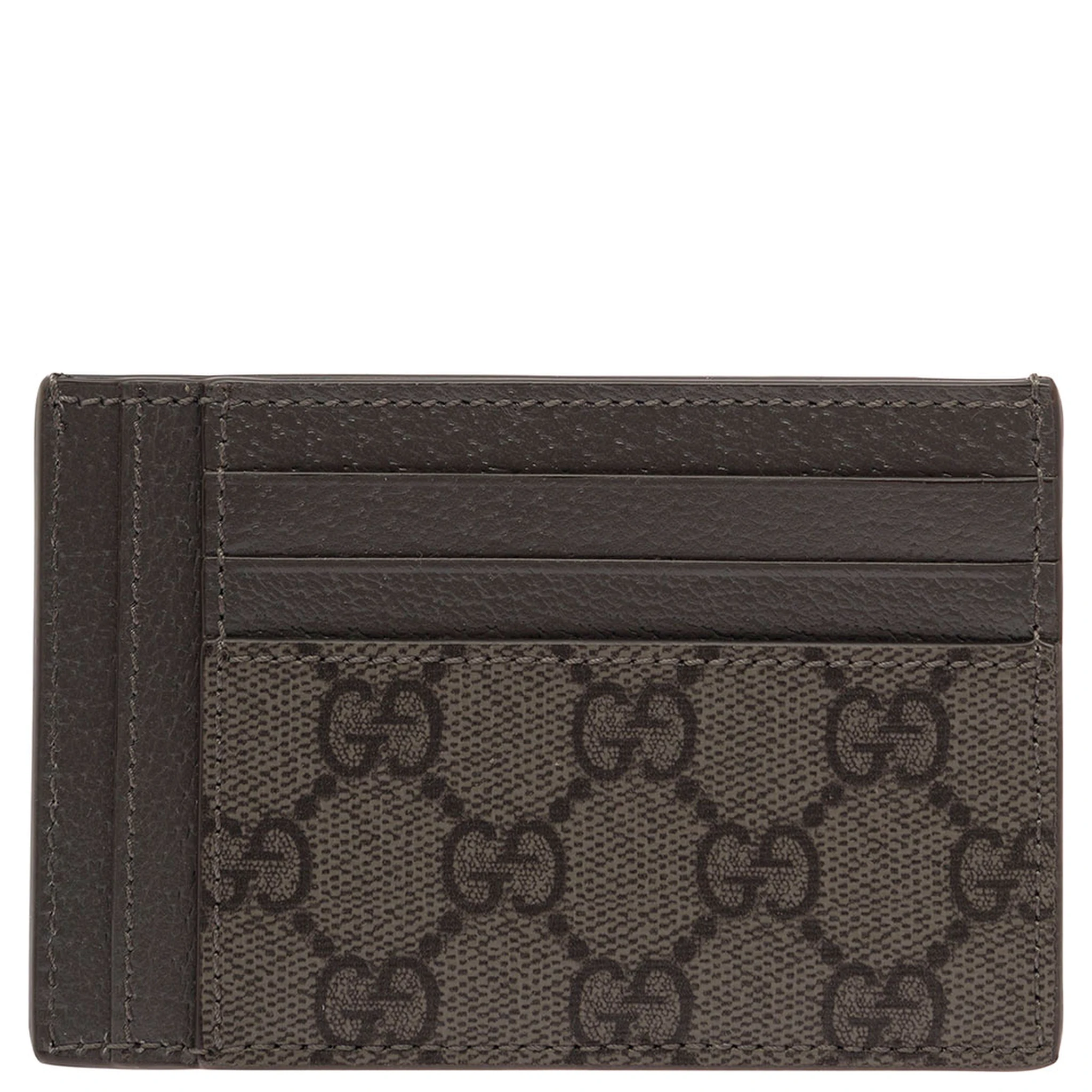 Grey Card Holder with Leather Trim and GG Motif in Fabric Man
