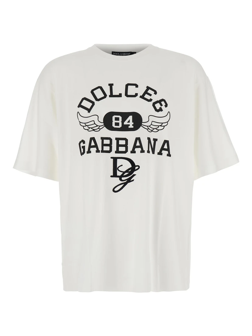 White Oversize T-Shirt with Maxi Logo on the Front in Cotton Man
