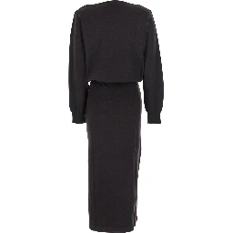 Brown Dress with Boat Neck in Wool and Cashmere Blend Woman