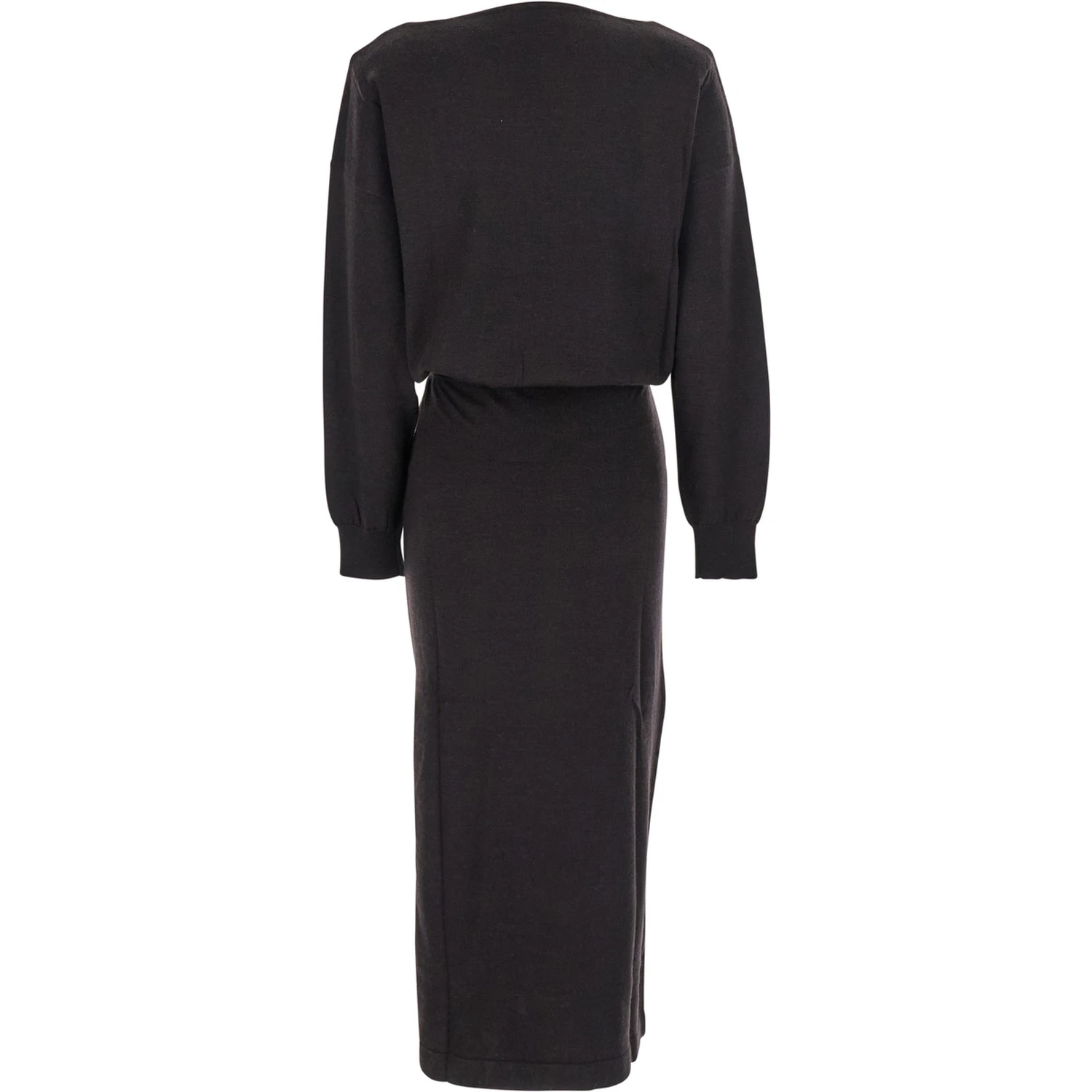 Brown Dress with Boat Neck in Wool and Cashmere Blend Woman