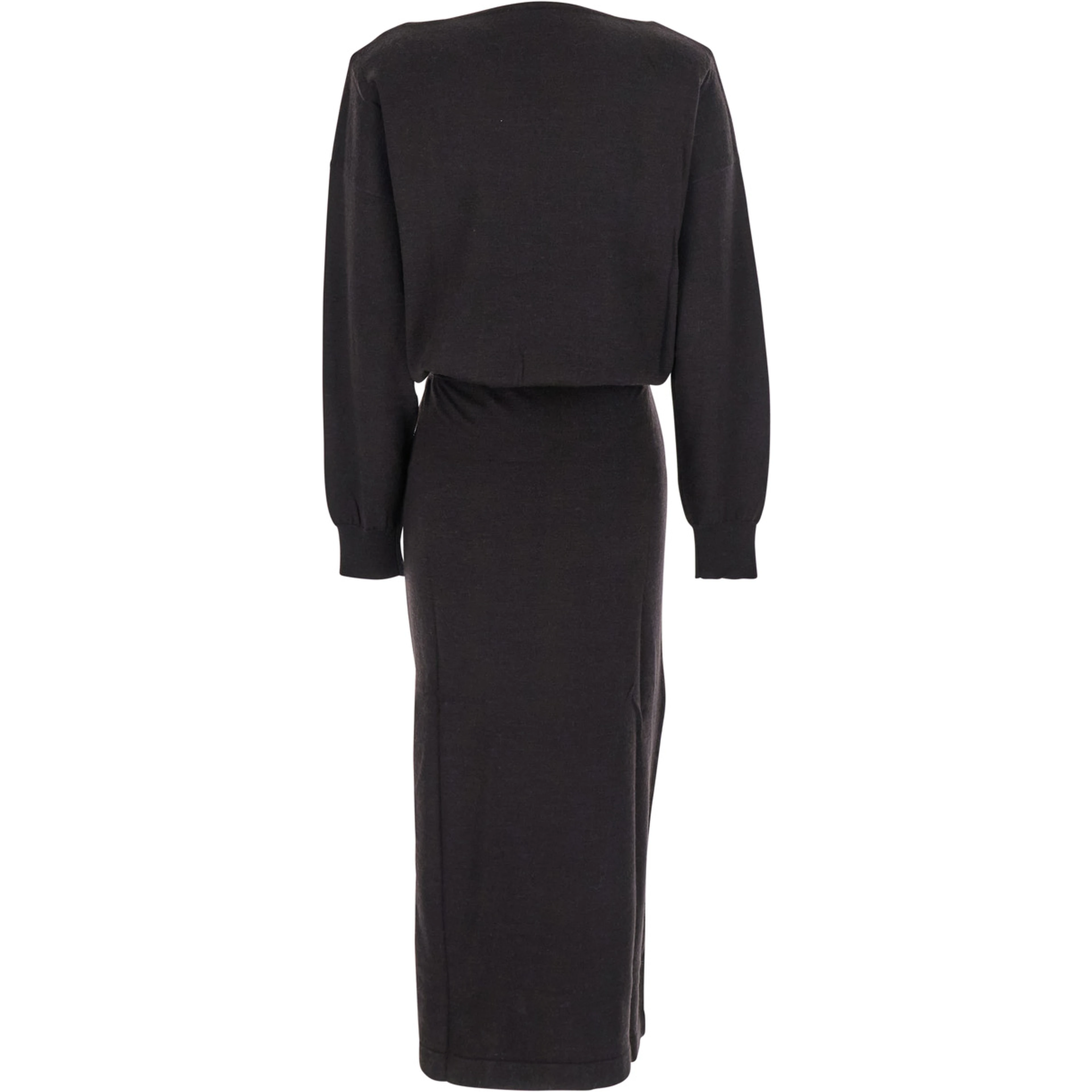 Brown Dress with Boat Neck in Wool and Cashmere Blend Woman