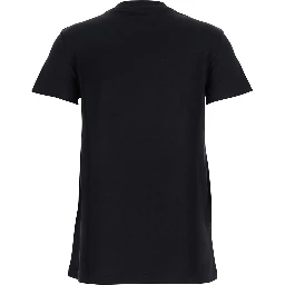 Black Crew Neck T-Shirt with Front Logo in Cotton Woman