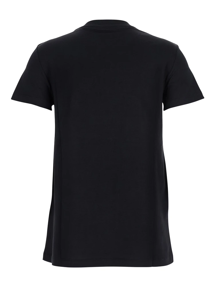 Black Crew Neck T-Shirt with Front Logo in Cotton Woman alternative