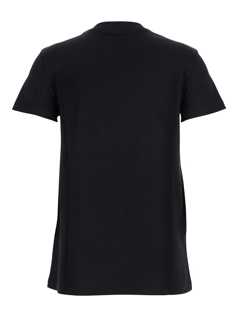 Black Crew Neck T-Shirt with Front Logo in Cotton Woman