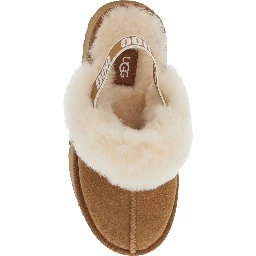 Disquette Beige Mule with Fur and Logo on Back in Suede Girl