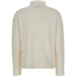 Orlaya White Sweater with High Neck and Dropped Shoulders in Cashmere Blend Woman