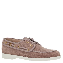 Beige Loafers with Front Laces and Chunky Decorative Laces in Suede Woman