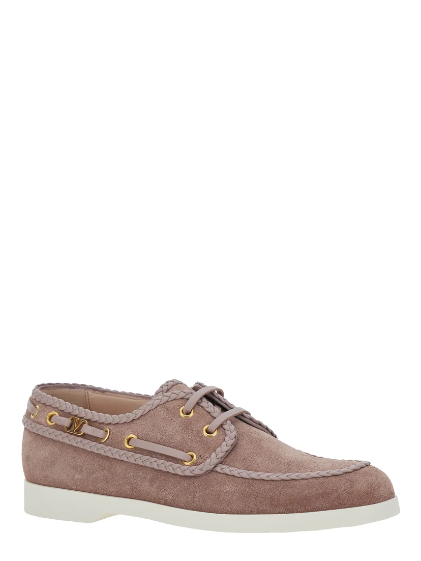 Beige Loafers with Front Laces and Chunky Decorative Laces in Suede Woman