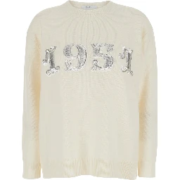 White Sweater with 1951 Logo in Wool and Cashmere Woman