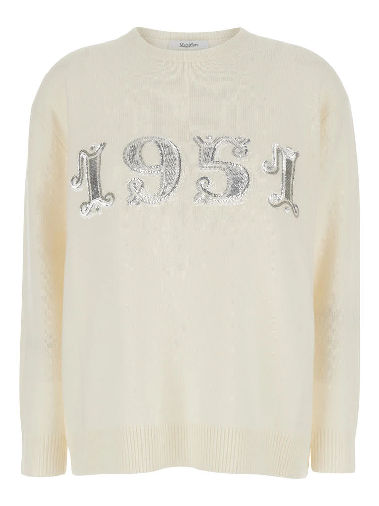 White Sweater with 1951 Logo in Wool and Cashmere Woman