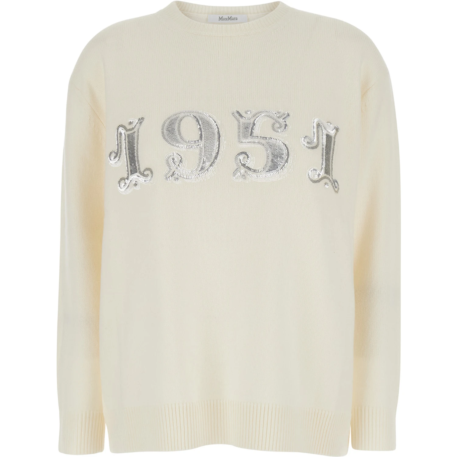 White Sweater with 1951 Logo in Wool and Cashmere Woman