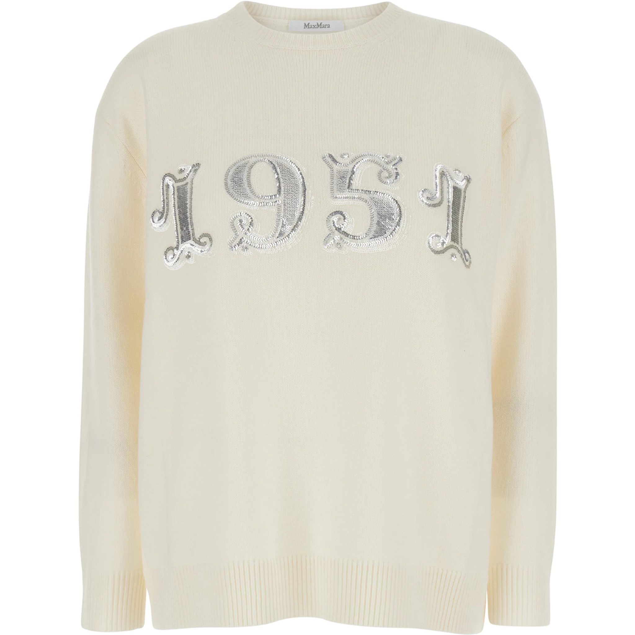 White Sweater with 1951 Logo in Wool and Cashmere Woman