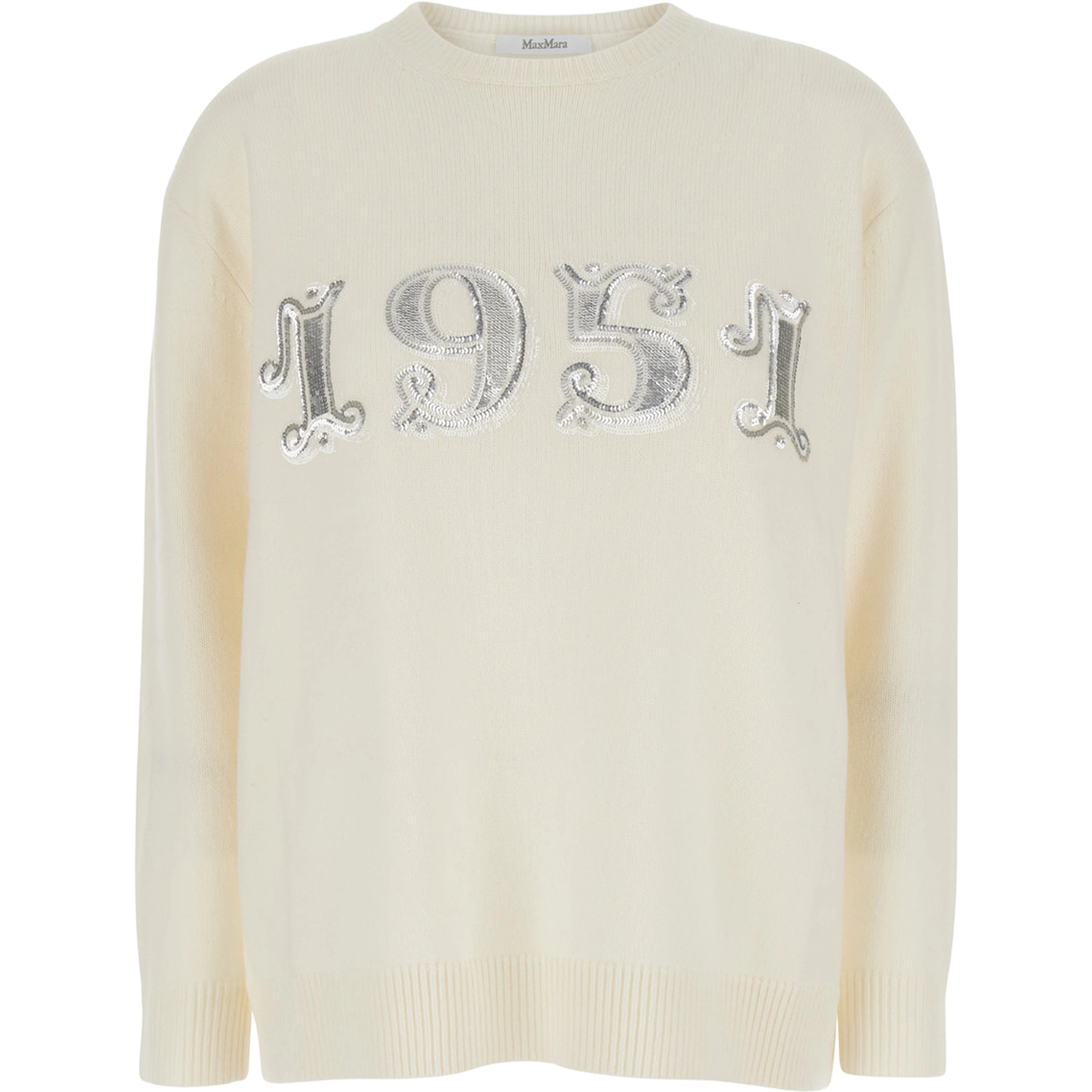 White Sweater with 1951 Logo in Wool and Cashmere Woman
