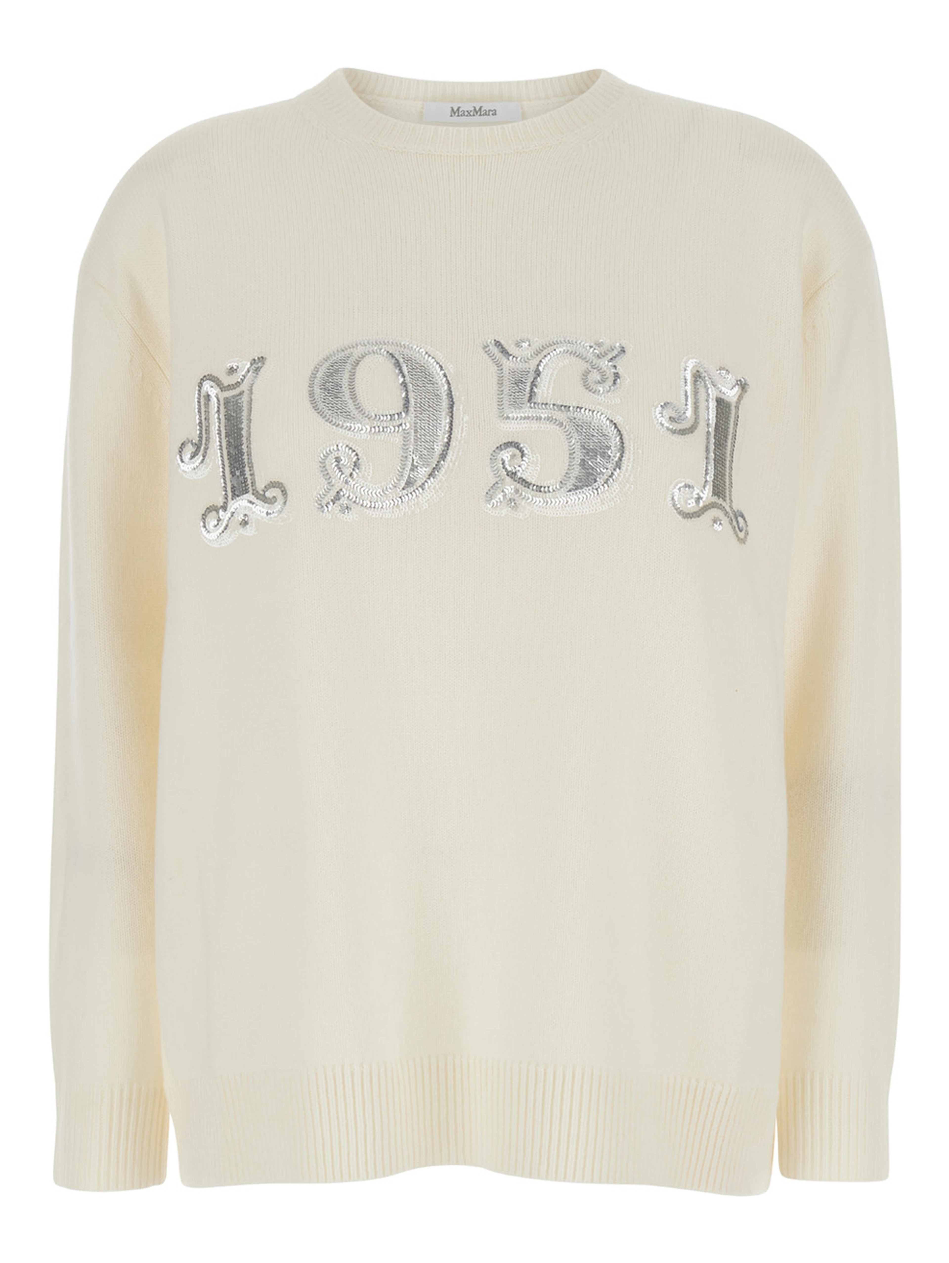 White Sweater with 1951 Logo in Wool and Cashmere Woman