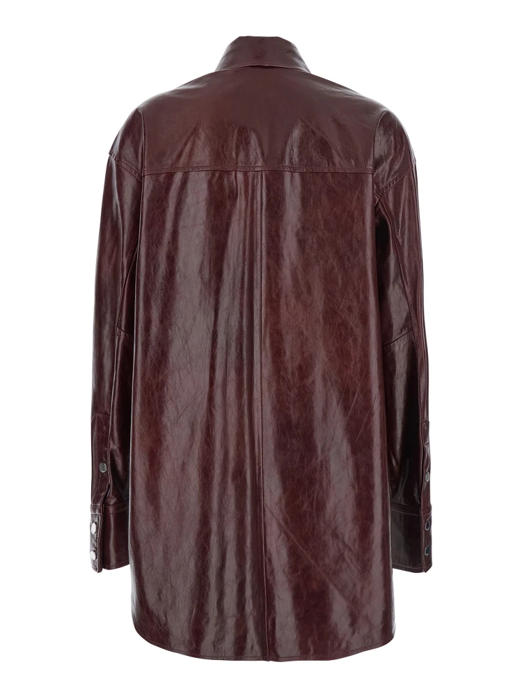 Borel Bordeaux Jacket with Classic Collar and Front Button Closure in Leather Woman alternative