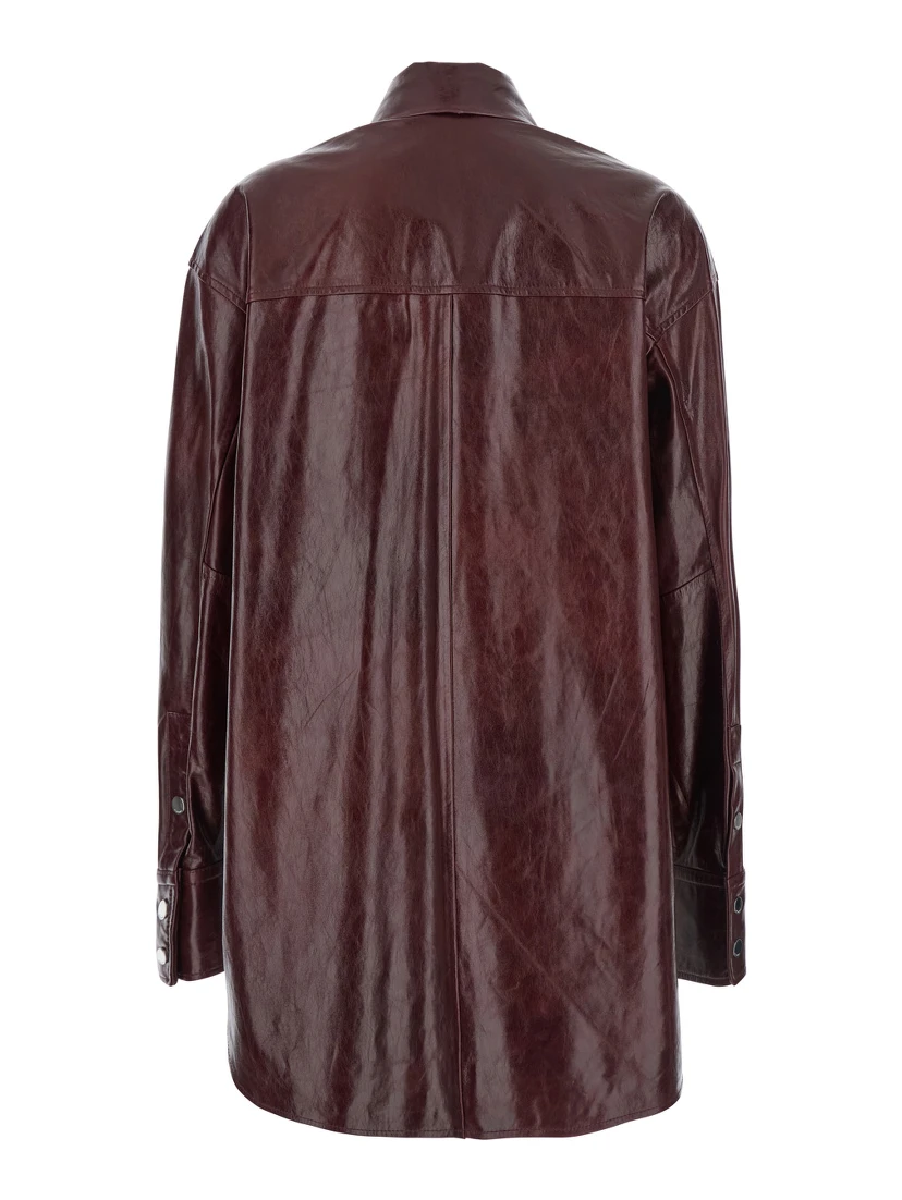 Borel Bordeaux Jacket with Classic Collar and Front Button Closure in Leather Woman