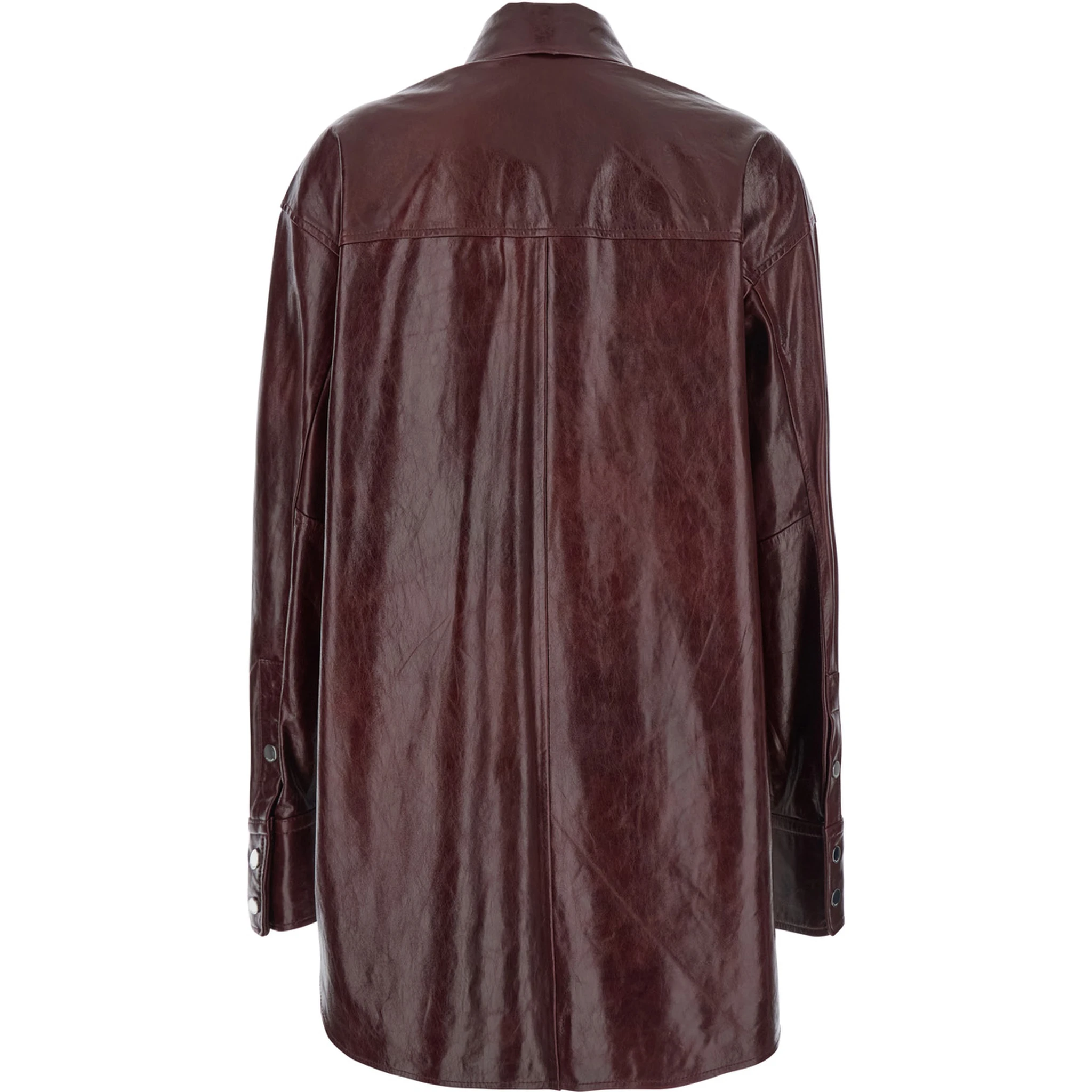 Borel Bordeaux Jacket with Classic Collar and Front Button Closure in Leather Woman