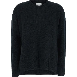 Black Crewneck Sweater with Dropped Shoulders in Cashmere Woman