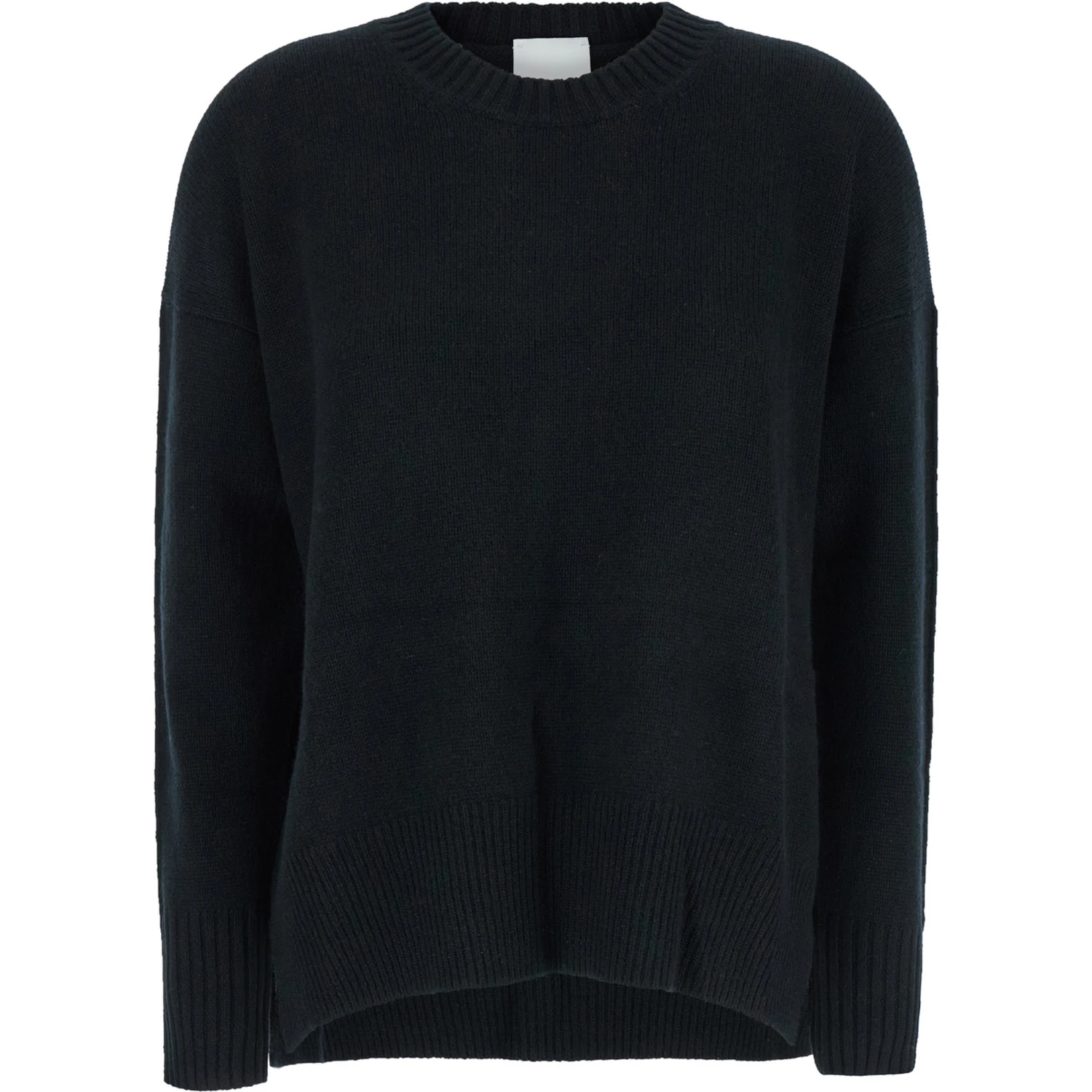 Black Crewneck Sweater with Dropped Shoulders in Cashmere Woman
