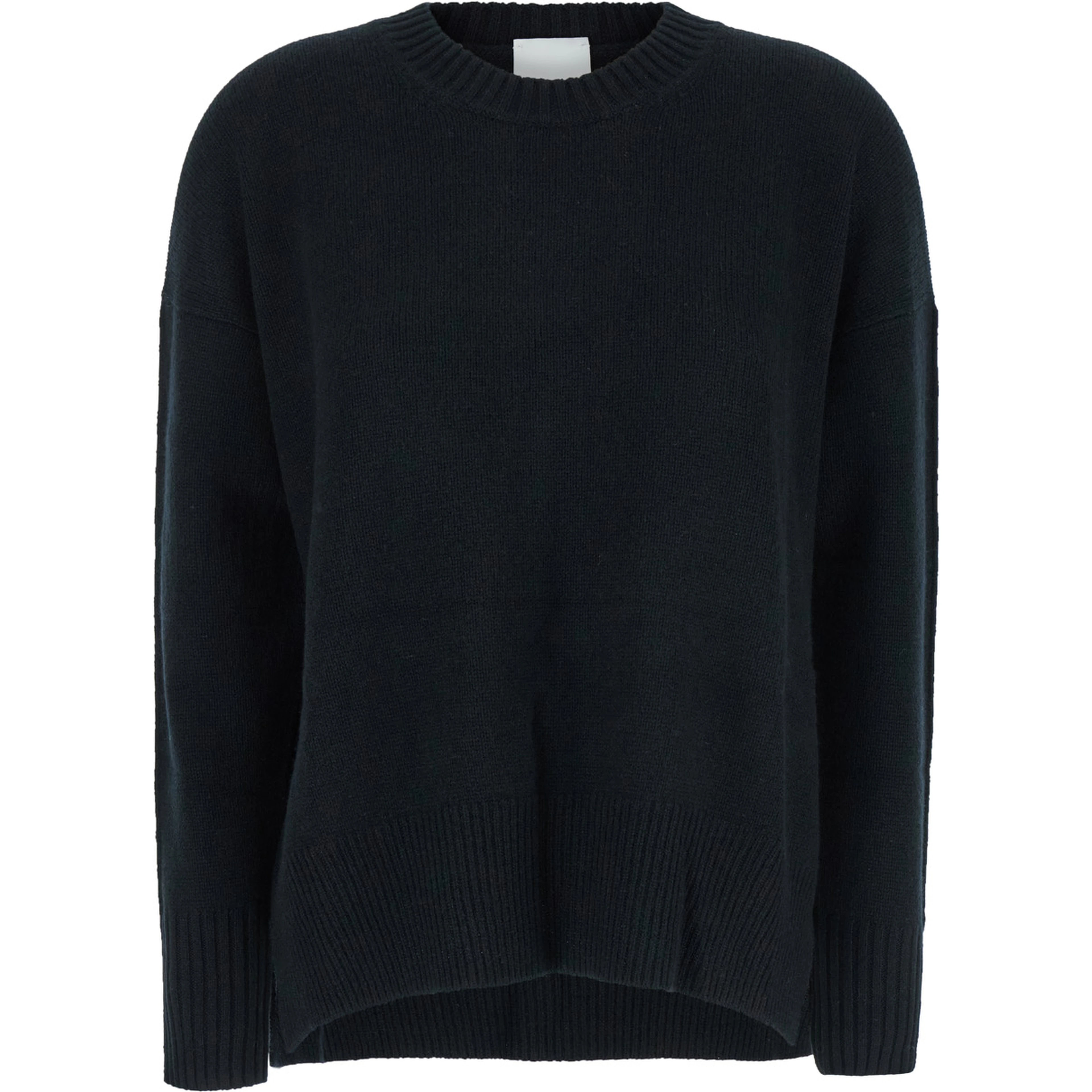 Black Crewneck Sweater with Dropped Shoulders in Cashmere Woman